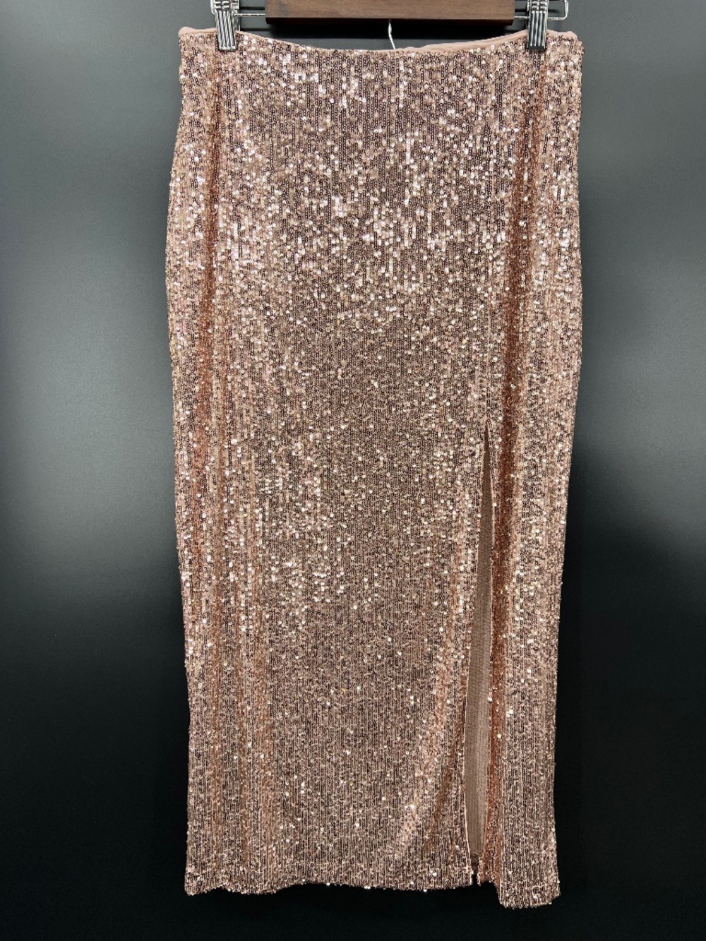 Free People Ariana Sequin Midi Skirt Women Size 8 Pink Champagne Rose Gold Slit